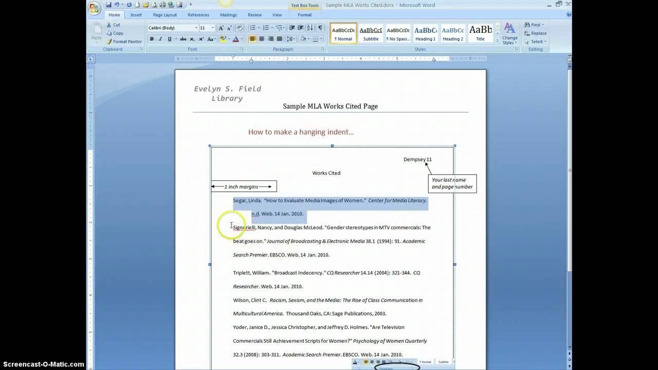 create a hanging indent in word in a reference list for mac 2011